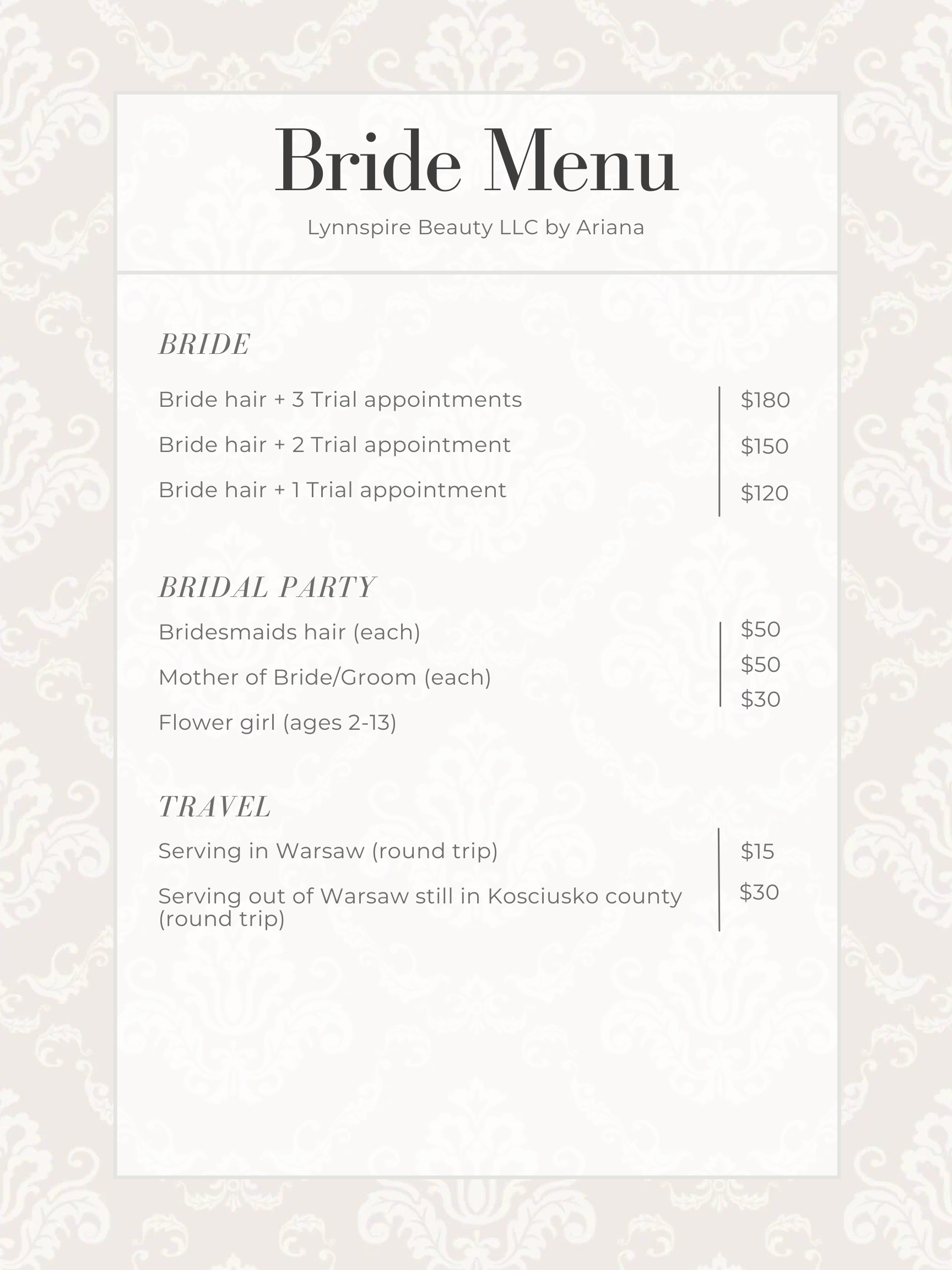 Pricing and services sheet 3